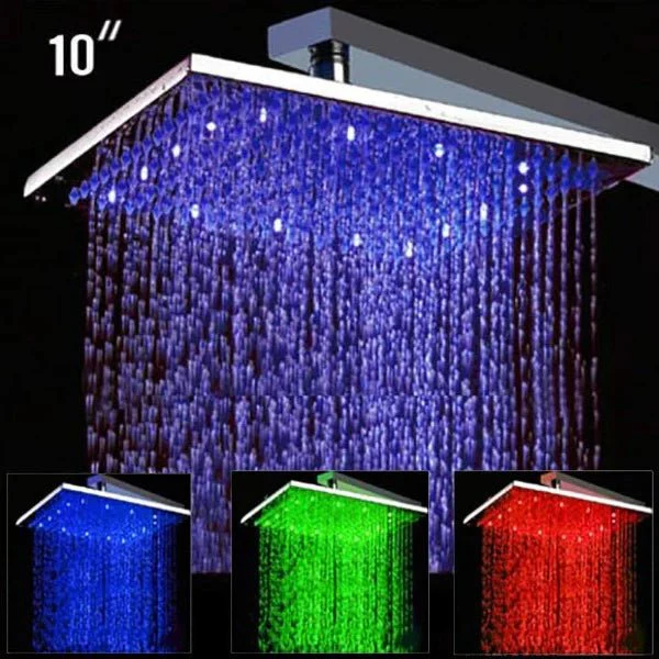10" Square Rainfall LED Shower Head
