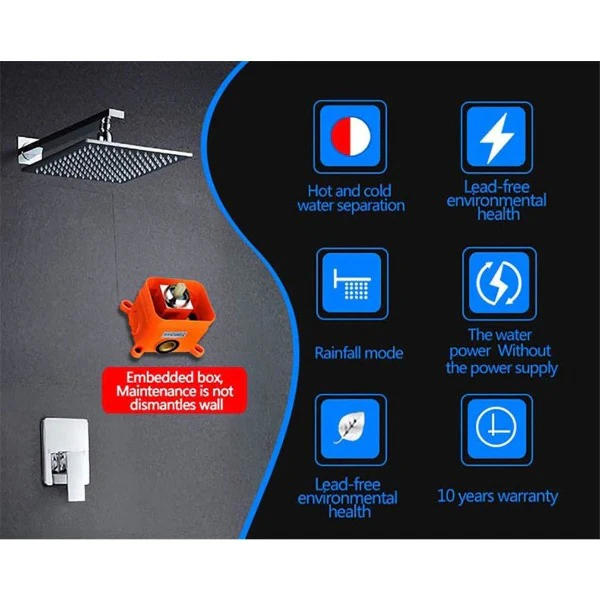 10" Square Wall Mounted Shower System LED Automated - Image 4