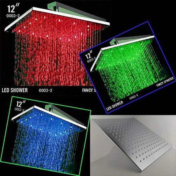 12" Square Rainfall LED Shower Head