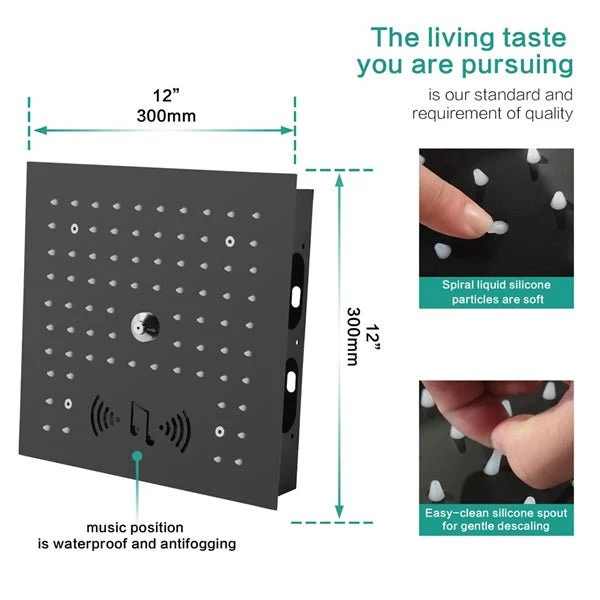 12" Turin Digital LED Bluetooth Shower System By Cascada Showers - Image 10