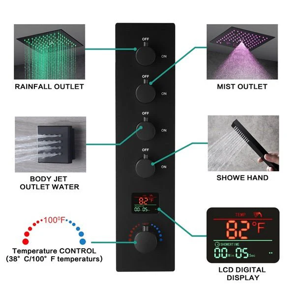 12" Turin Digital LED Bluetooth Shower System By Cascada Showers - Image 4