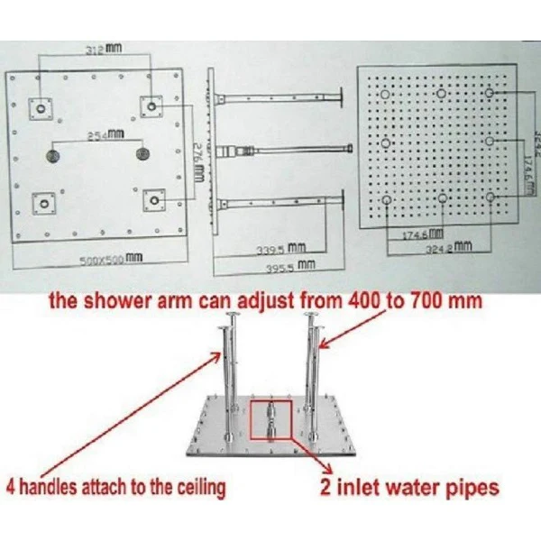 12"x24" Rainfall LED Shower Set Double-Function Valve - Image 6