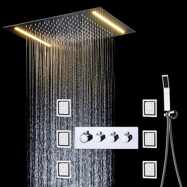 14"x20" Recessed White LED Shower System With 3-Way Thermostatic Valve