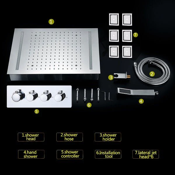 14"x20" Recessed White LED Shower System With 3-Way Thermostatic Valve - Image 2
