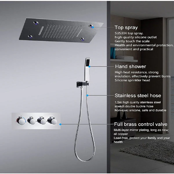 14"x20" LED Shower System With 3-Way Thermostatic Valve (4 knobs) - Image 10