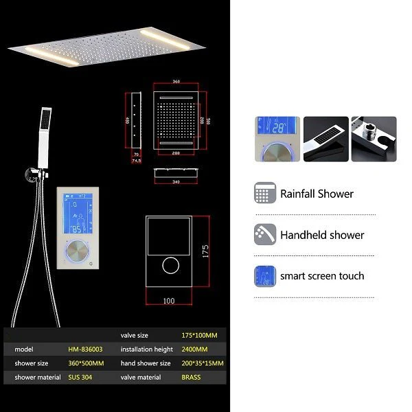 14"x20" White LED Shower System with LCD Touch Screen - Image 3