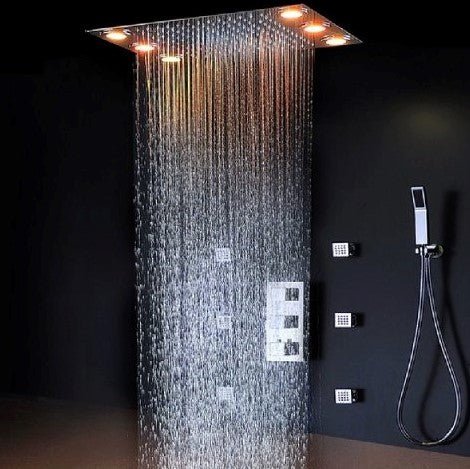 14"x20" Recessed Multicolor LED Shower System with Color Changing Remote Controller