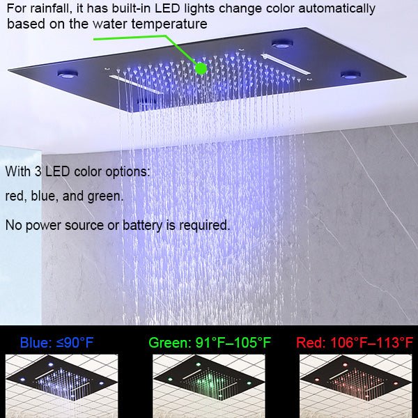 14"x20" recessed rainfall /waterfall LED shower head - Image 4