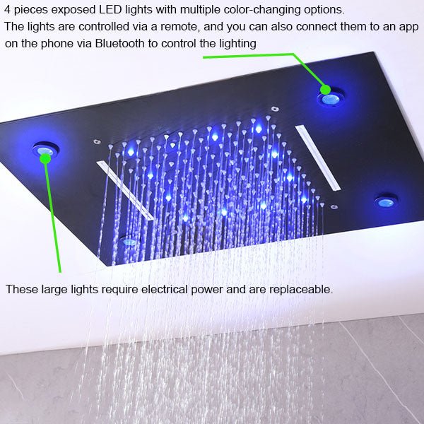 14"x20" recessed rainfall /waterfall LED shower head - Image 6