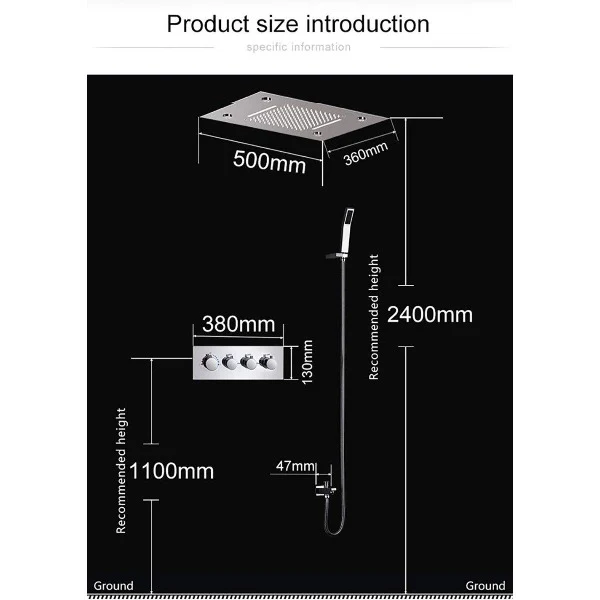 14"x20" Recessed Rainfall/Waterfall LED Shower System - Image 11