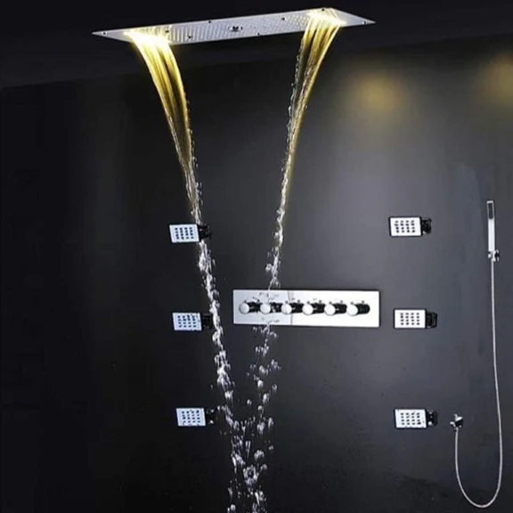 15"x28" Cascada Vaticano LED Shower System – Rain & Body Jets