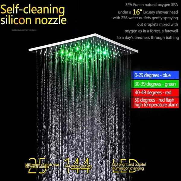 16" Ceiling Mounted Thermostatic Rainfall LED Shower System - Image 2