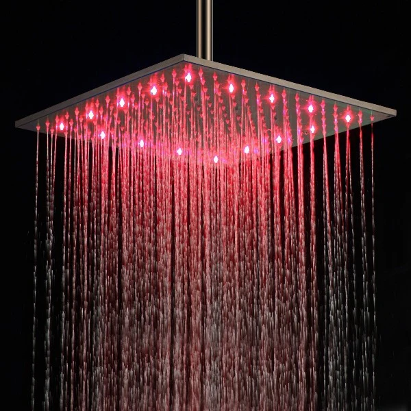 16" Square Ceiling Mount Rainfall LED Shower Head include Shower Arm - Image 3