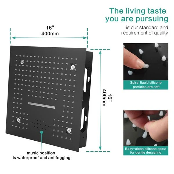 16" Turin Digital Rainfall LED music Shower System by Cascada Showers - Image 6