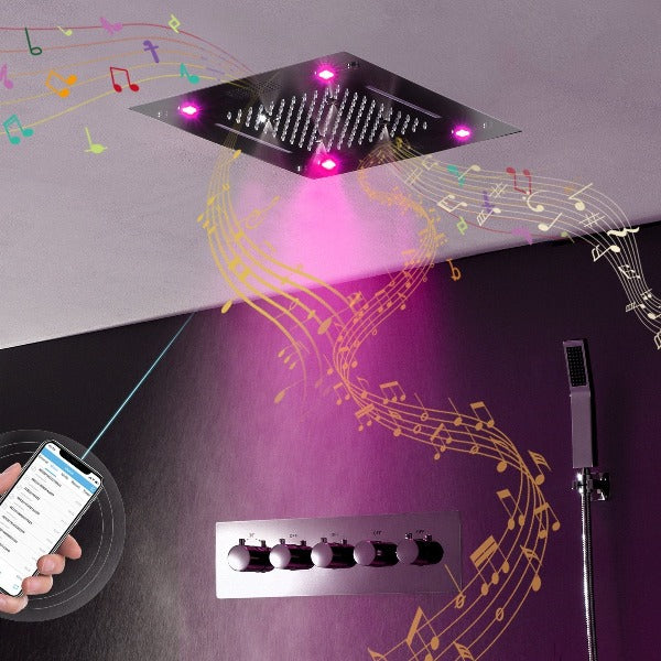 16"x16" Luxurious Classic Design recessed LED shower system built in Bluetooth speaker