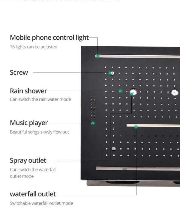 16"x16" Luxurious Classic Design recessed LED shower system built in Bluetooth speaker - Image 13