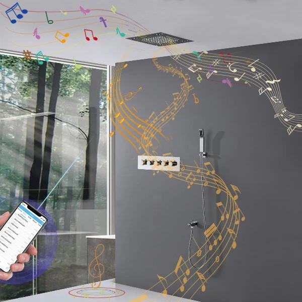 16"x16" Luxurious Classic Design recessed LED shower system built in Bluetooth speaker - Image 18