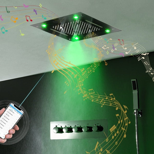 16"x16" Luxurious Classic Design recessed LED shower system built in Bluetooth speaker - Image 19