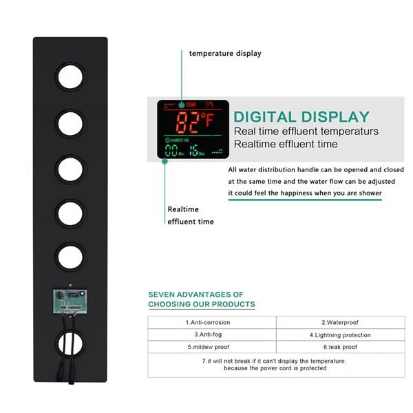 16"x28" Sorrento Digital Rainfall Bluetooth LED Shower System By Cascada Showers - Image 11