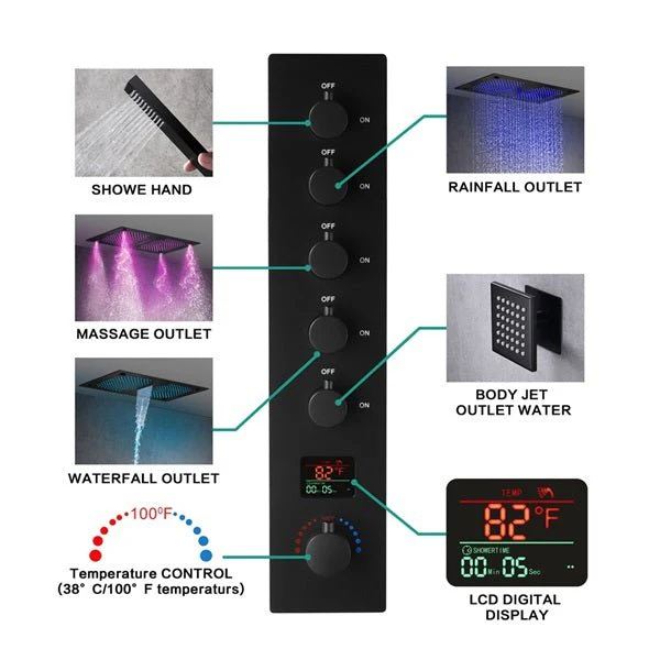 16"x28" Sorrento Digital Rainfall Bluetooth LED Shower System By Cascada Showers - Image 3