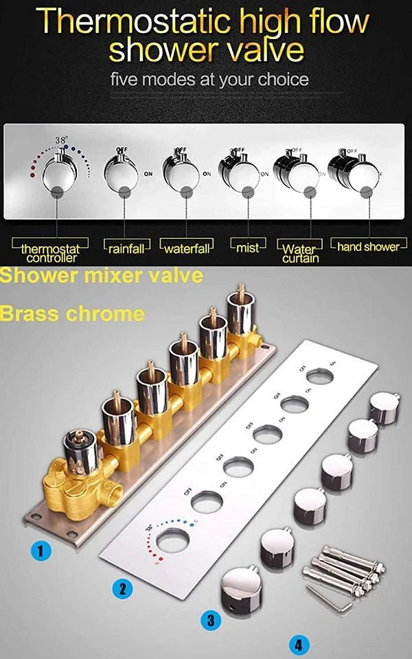 17"x28" Luxurious recessed waterfall & rainfall LED shower system – 6 mode - Image 9
