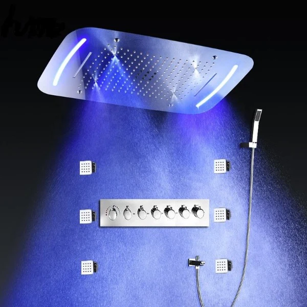 17"x28" Luxurious recessed waterfall & rainfall LED shower system – 7 knob