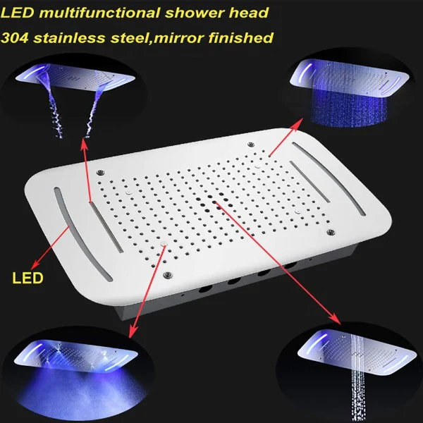 17"x28" Luxurious recessed waterfall & rainfall LED shower system – 7 knob - Image 10