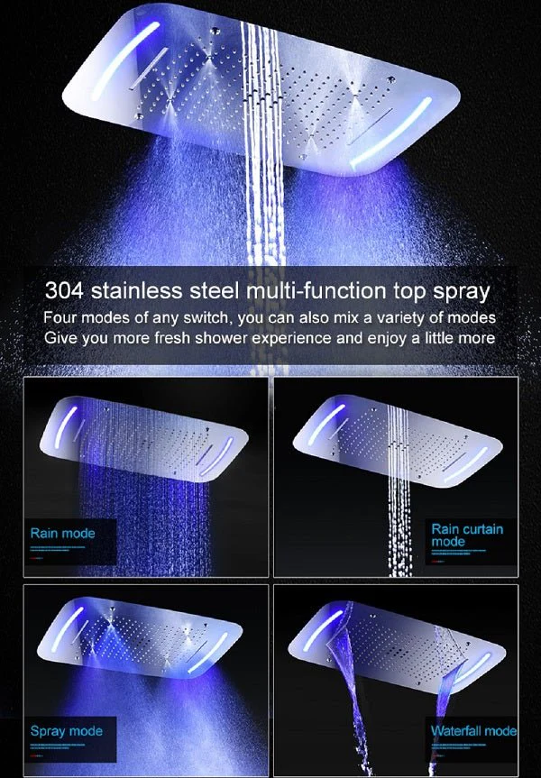 17"x28" Luxurious recessed waterfall & rainfall LED shower system – 7 knob - Image 12