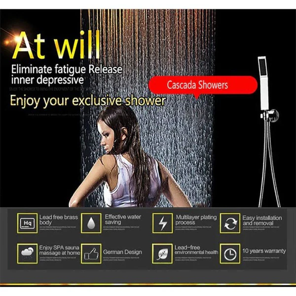 17"x28" Luxurious recessed waterfall & rainfall LED shower system – 7 knob - Image 2