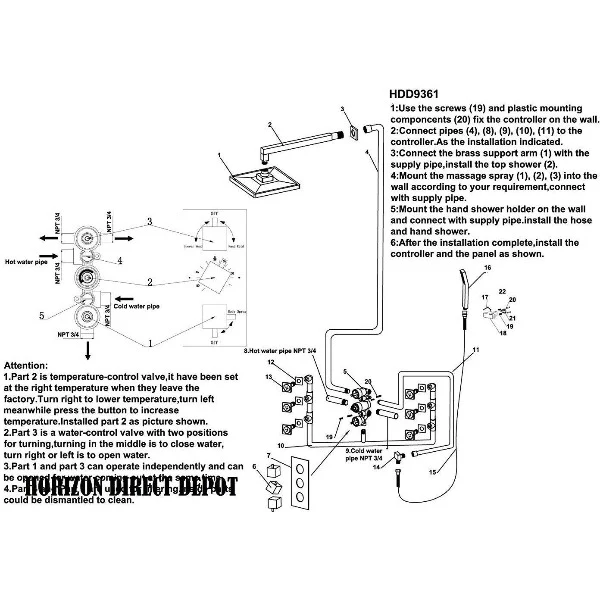 20" Cascada Tuscany Rainfall LED Luxury Shower System, Brushed Nickel Finish - Image 8