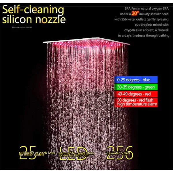 20" Ceiling Mounted Thermostatic Shower System LED Rainfall - Image 3