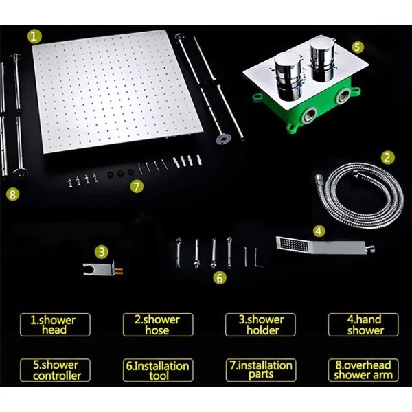 20" Ceiling Mounted Thermostatic Shower System LED Rainfall - Image 8