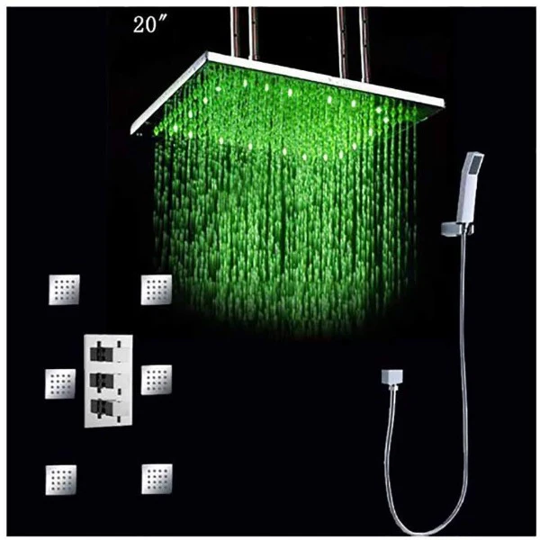 Cascada Luxury 20" LED Rainfall Shower System: Thermostatic Control