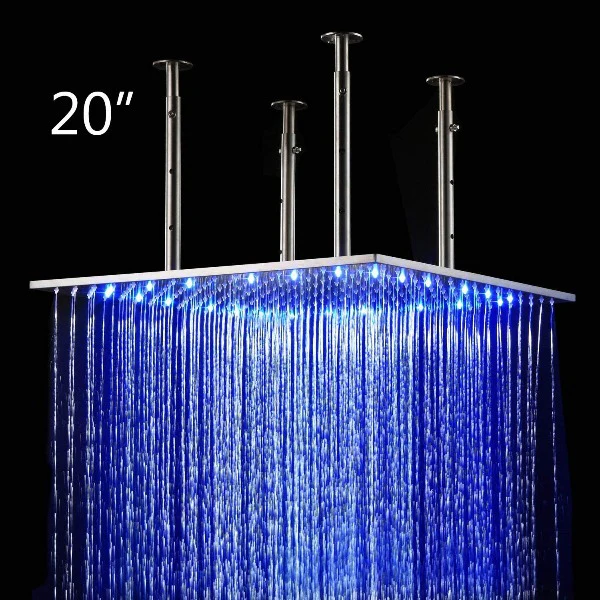 Cascada Square Ceiling Mount Rainfall LED Shower Head (Include Shower Arm)