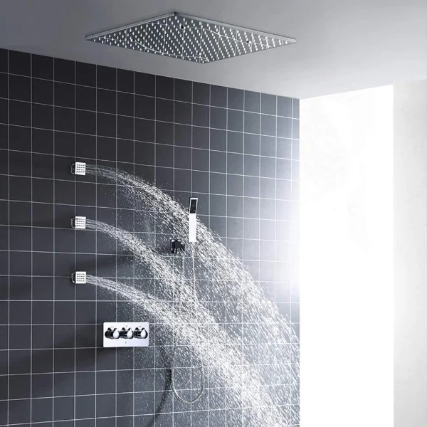 20" Square LED Ceiling Mounted Thermostatic Shower System
