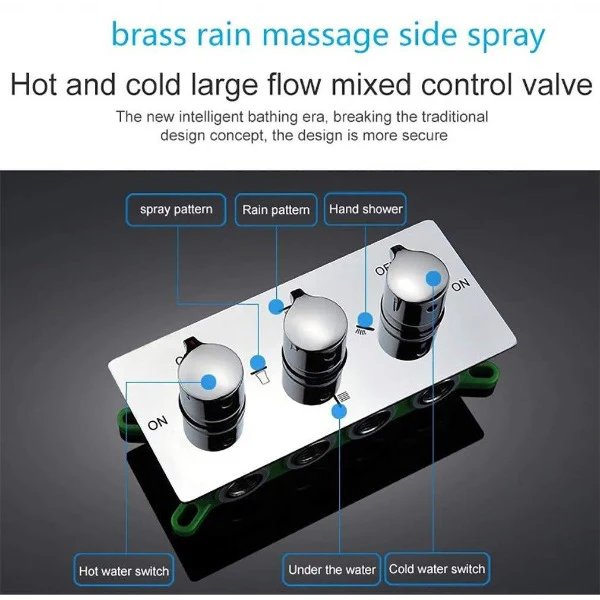 20" Square LED Ceiling Mounted Thermostatic Shower System - Image 2
