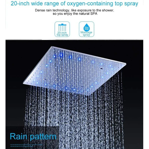 20" Square LED Ceiling Mounted Thermostatic Shower System - Image 7