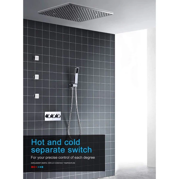 20" Square LED Ceiling Mounted Thermostatic Shower System - Image 9