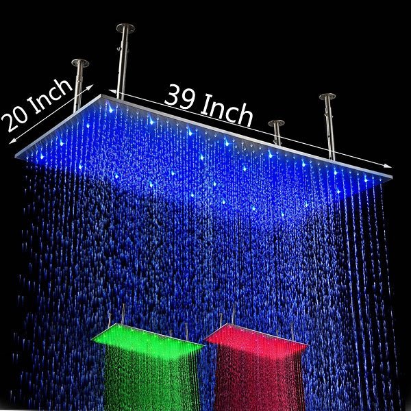 20"x40" Ceiling Mount Rainfall LED Shower Head, include Shower Arm