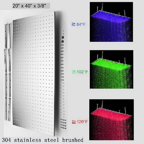 20"x40" Ceiling Mount Rainfall LED Shower Head, include Shower Arm - Image 2