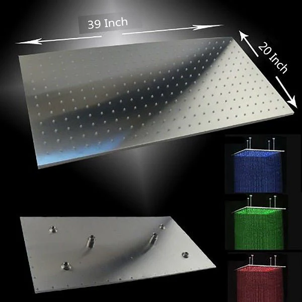 20"x40" Ceiling Mount Rainfall LED Shower Head, include Shower Arm - Image 3