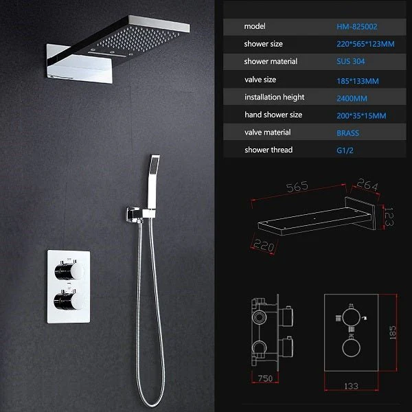 9"x22" Cascada Veneto Shower Set With 3-Way Thermostatic Valve - Image 4