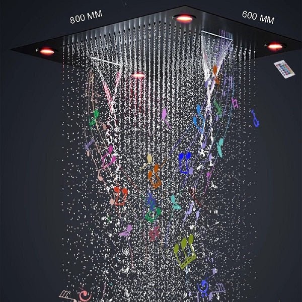 23”x31” Recessed Music Waterfall Rain LED Shower Head with Built-in Bluetooth Speaker