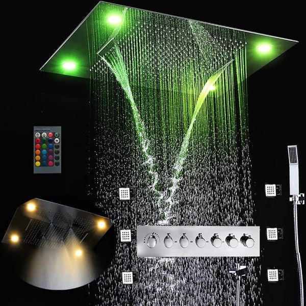 23"x31" Luxurious Classic Design recessed waterfall & rainfall LED shower system – 7 mode - Image 2