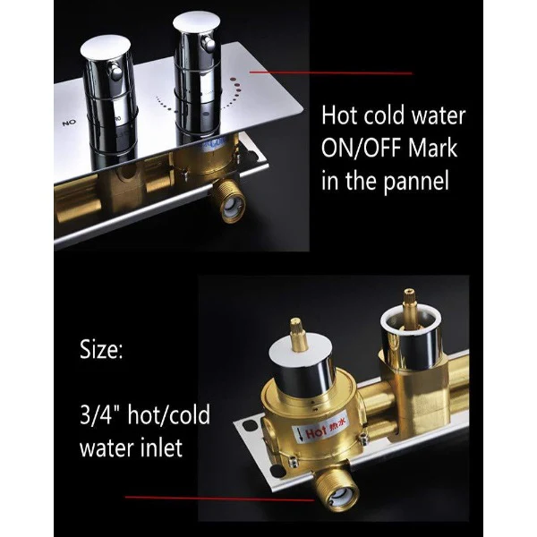 23"x31" Luxurious Classic Design Recessed Waterfall & LED Rain Shower System – 6 mode - Image 7