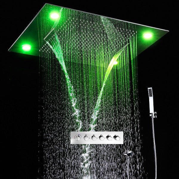 23"x31" Luxurious Classic Design Recessed LED Waterfall & Rain Shower System – 6 mode