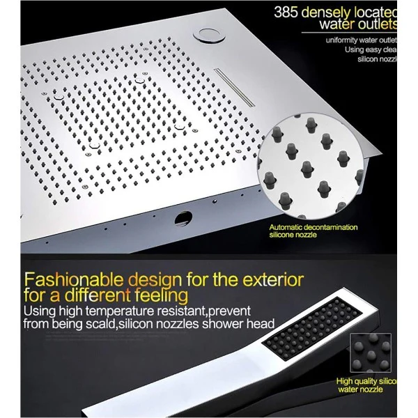 23"x31" Luxurious recessed rain & waterfall LED shower system – 5 mode - Image 10
