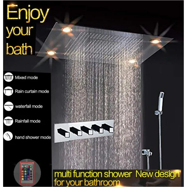 23"x31" Luxurious recessed rain & waterfall LED shower system – 5 mode - Image 16