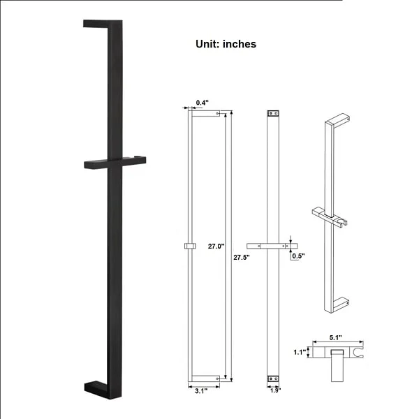 27 1/2" Shower Sliding Bar with Adjustable Hand Shower Holder - Square Shape - Image 2