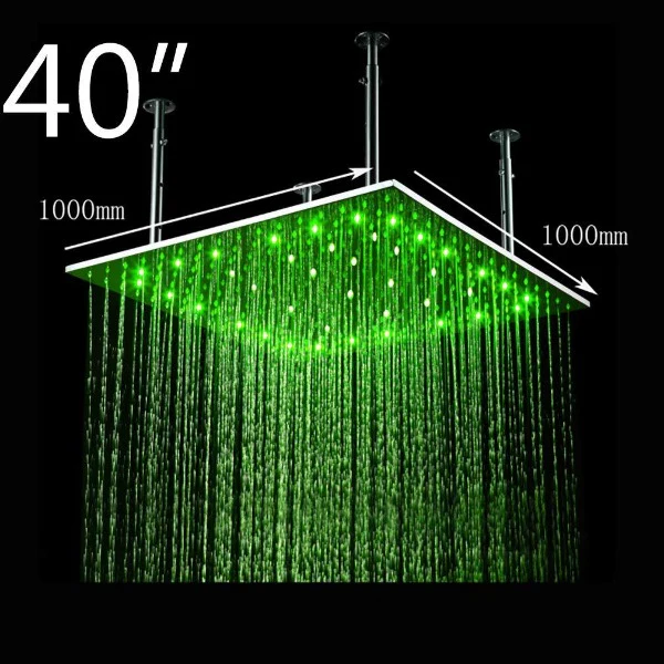 40" Square Ceiling Mount Rainfall LED Shower Head, include Shower Arm